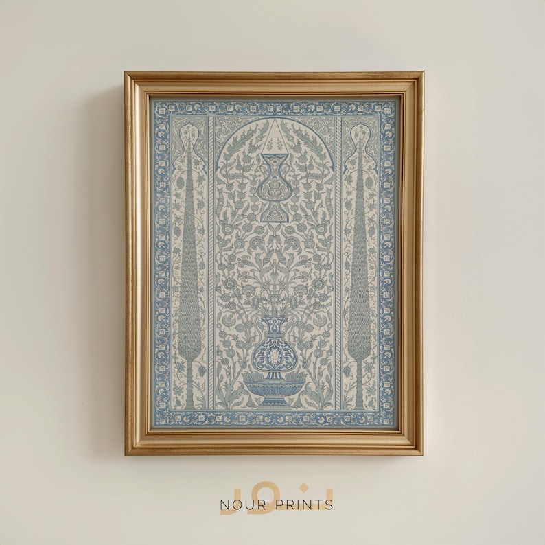 Islamische Wand Kunst druckbare blaue weiße, osmanische Mihrab Iznik Fliesen Poster, blaue Moschee Muslimische Wohnkultur - sofortiger digitaler Download Bild 1