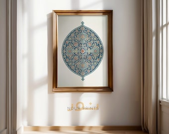 Islamic Geometric Art, Artful Pattern Art, Modern Islamic Wall Art, Boho Islamic Poster Floral Tile Print, Muslim Home Decor, Eid Decoration