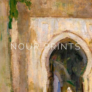 May include: A painting of a doorway with an arched opening. The doorway is painted in shades of yellow, brown, and white. The archway is dark and appears to lead into a room or hallway. The text "Nour Prints" is visible in the lower center of the image.