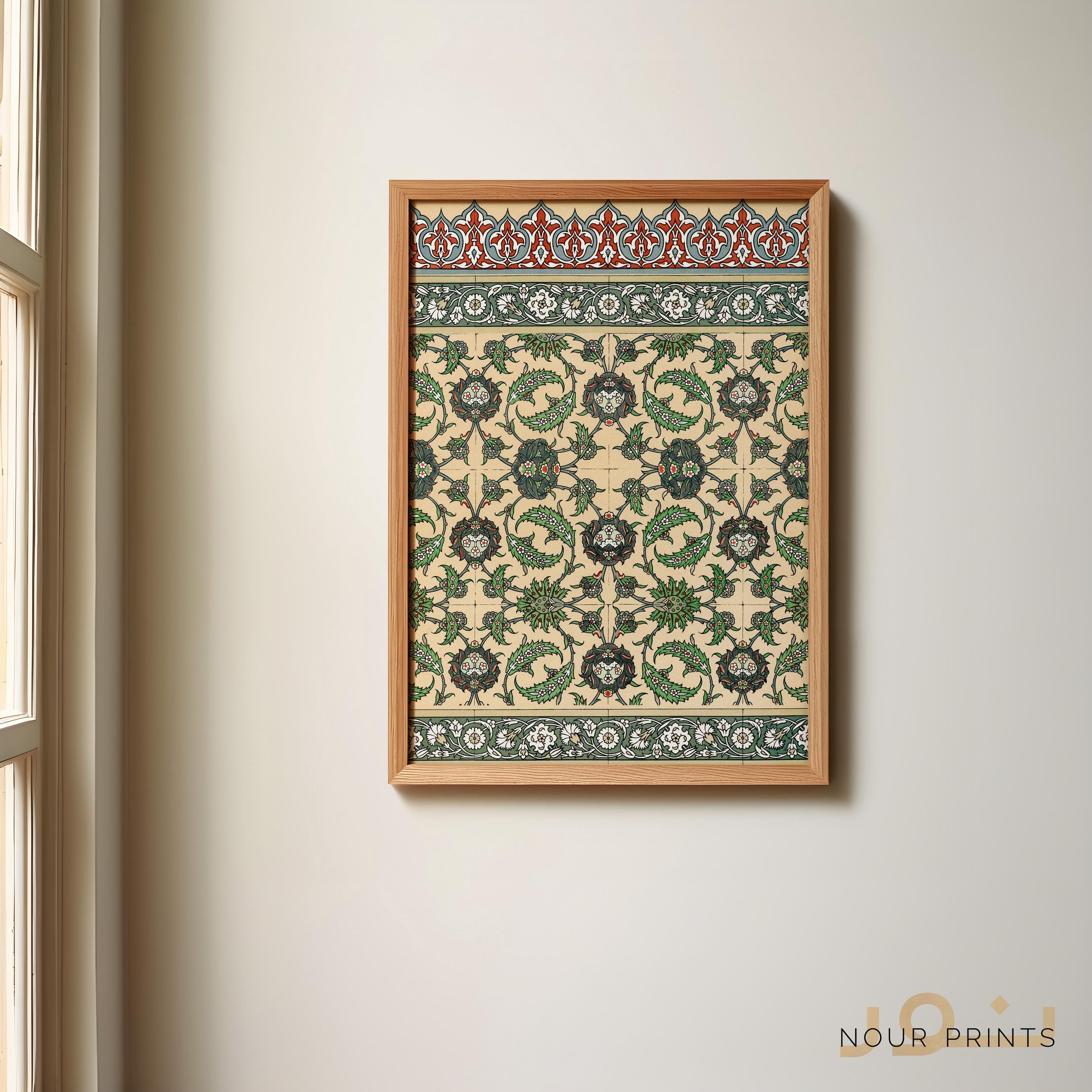 Cairo Mosque Tile Printable Wall Art, Green Ottoman Arabesque Print ...