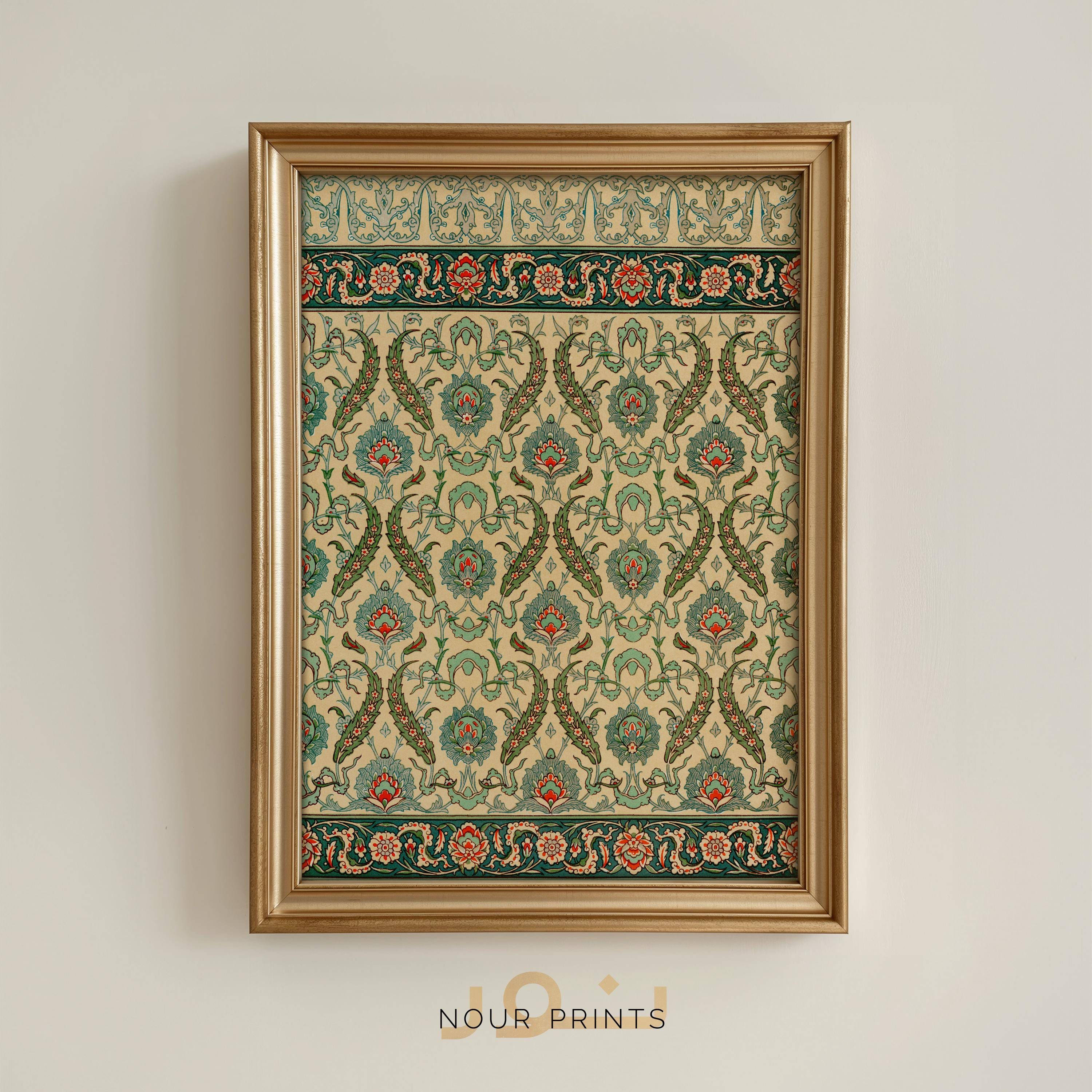 Green Islamic Tile Printable Wall Art, Cairo Arabesque Botanical