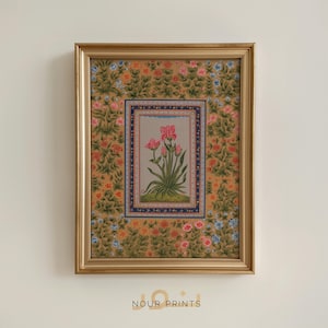 Arte mural imprimible con motivos florales mogoles, póster botánico indio, impresión en miniatura de flores de Rajastán, decoración del sur de Asia - Descarga digital instantánea
