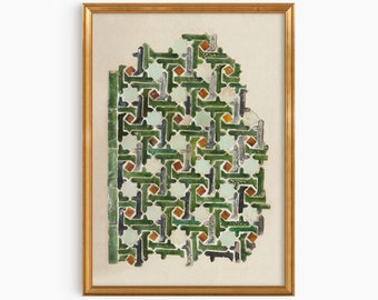 Stampa artistica da parete con piastrelle dell'Alhambra, stampa di azulejos in mosaico andaluso, poster geometrico verde spagnolo, arte murale con piastrelle - download digitale