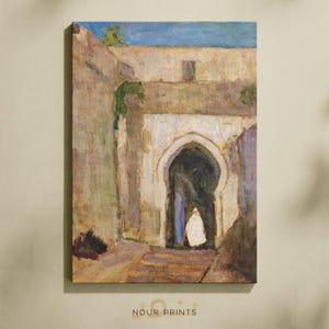 Moroccan Gateway Painting, Vintage Tangier Archway Wall Art, Wabi Sabi Morocco Print, Taupe Earthy Decor - Digital Download image 9