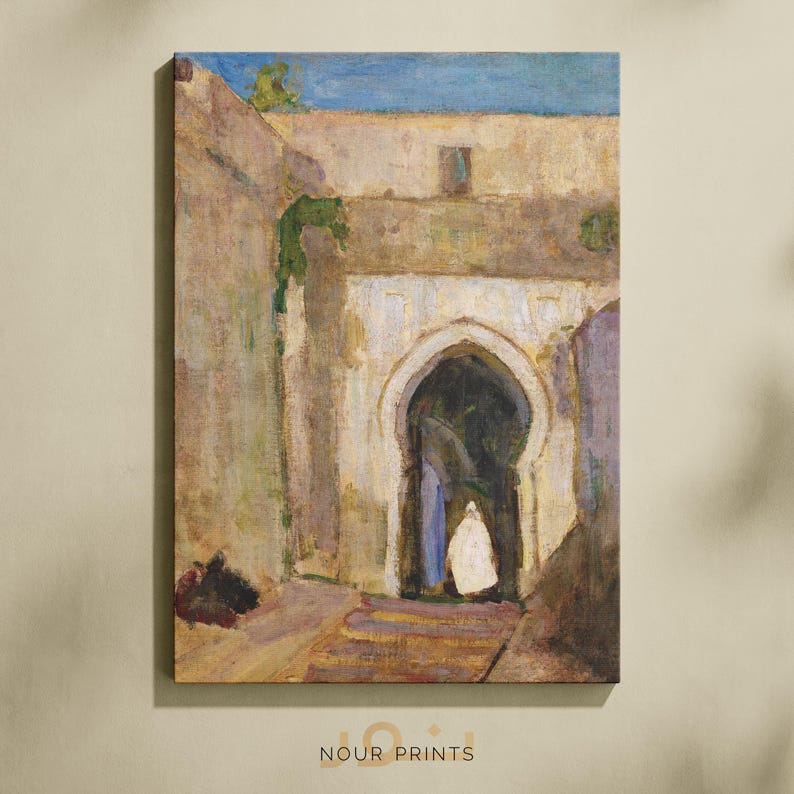 Moroccan Gateway Painting, Vintage Tangier Archway Wall Art, Wabi Sabi Morocco Print, Taupe Earthy Decor - Digital Download image 9