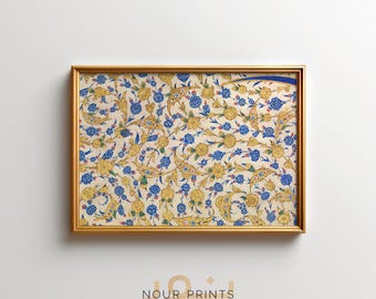 Islamische Wand Kunst Kobalt Blau druckbar, osmanische Tughra Blumen Poster, Sultan Suleiman Gold Print, muslimische Wohnkultur - digitaler Download