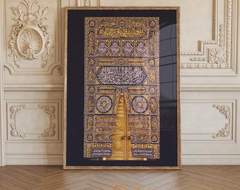 Kaaba Door Printable Wall Art, Gold Luxury Islamic Full Kiswah