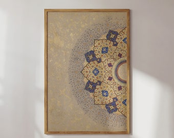 Islamic Geometric Art, Artful Pattern Art, Vintage Islamic Wall Art, Gold Boho Islamic Poster, Modern Muslim Home Decor, Gold Ottoman Poster