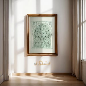 Mosque Window Art, Islamic Wall Art Sage Green Muslim Home Decor, Vintage Arabic Architecture Print, Neutral Islamic Poster Ramadan Gift Eid