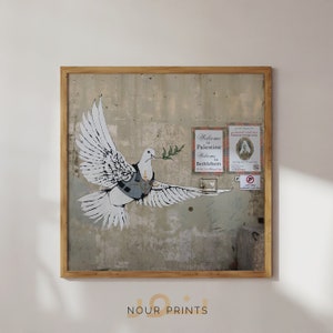 Banksy Druck, Free Palästina, Die gepanzerte Taube Quadrat Kunstdruck, Kunstvolle Kunstfotografie, Palästina Bethlehem Street Art, Moderne Islamsiche Kunst