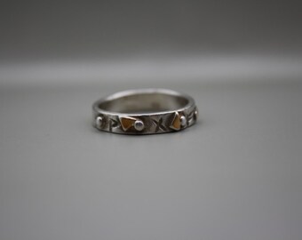 Vintage Sterling Silver 22K Gold Southwestern Geometric Pattern Ring