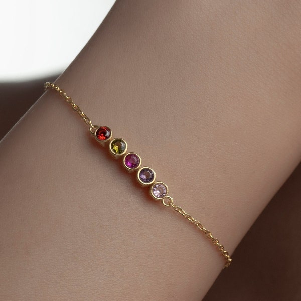 Memorable Birthstone Gold Bracelet Gift for Mother Day, Sterling Silver Charm Present to Her on Birthday, Anniversary, Graduation Congrats