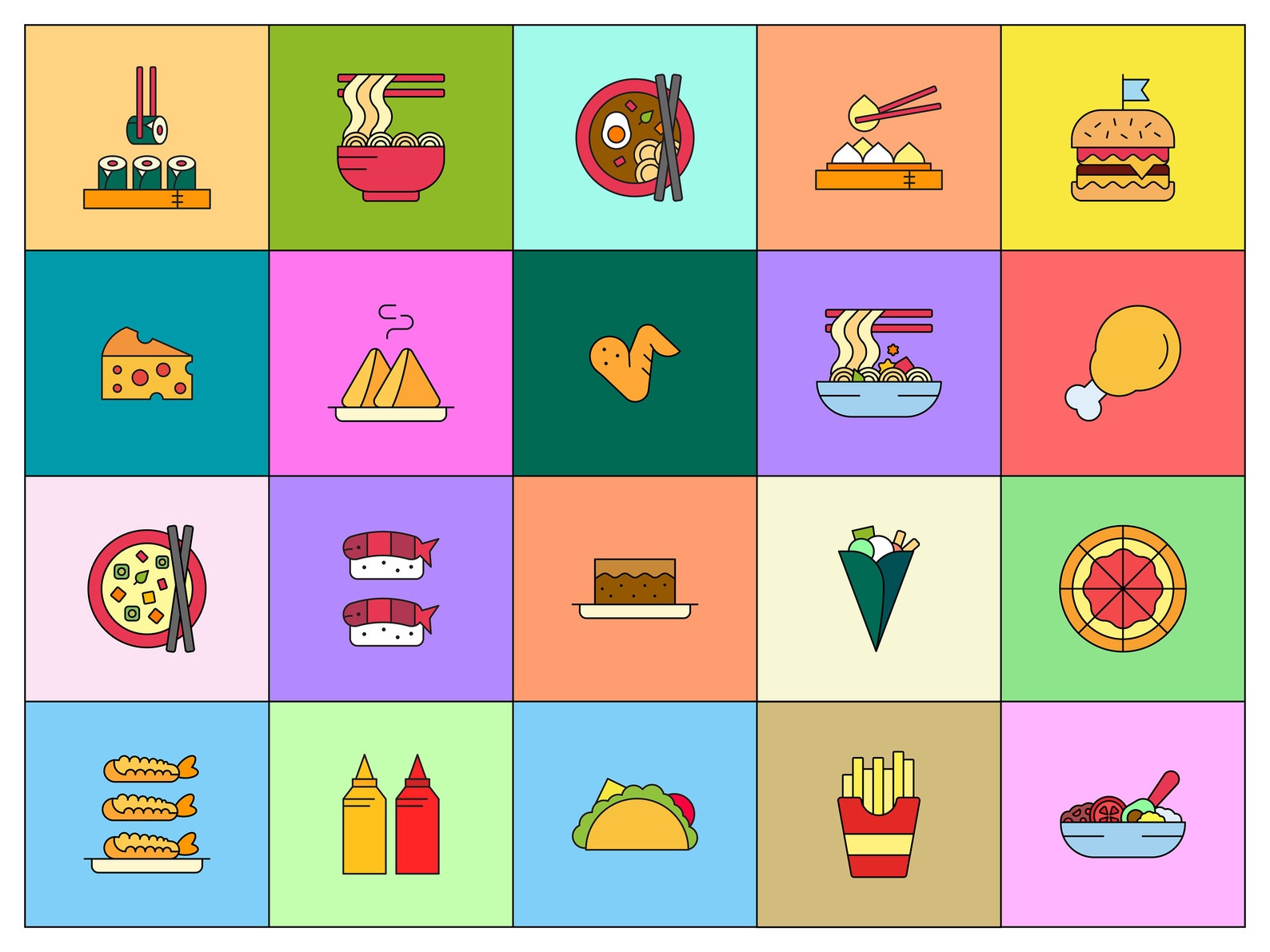20 Food Vectors Full Color Flat Icons. Icon Bundle. Vector SVG and PNG ...