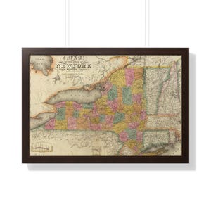 New York Framed Map Print - New York Wall Art - New York Framed Poster - New York Framed Antique Map - New York Wall Decor