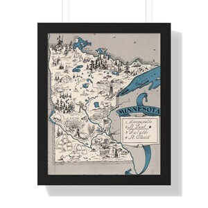 Stampa incorniciata mappa del Minnesota, mappa vintage del Minnesota, arte murale del Minnesota, mappa vintage del Minnesota, poster della mappa, mappa dello stato, stampa della vecchia mappa