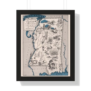 Mississippi Map Framed Print, Vintage Mississippi map, Mississippi wall art, Mississippi vintage map, map poster, state map, old map print