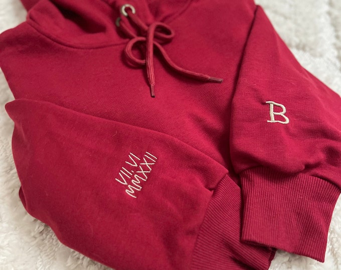 Roman Numeral Embroidered Matching Hoodie,Custom Anniversary Date Couple Hoodies,Embroidered Roman Numeral Date,Couple's Crewneck Sweatshirt