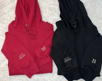 Anniversary Hoodie with Initials on Sleeve, Roman Numeral Hoodie, Wedding Date Embroidered Sweatshirts,Valentine's Day Gifts for Couples Him