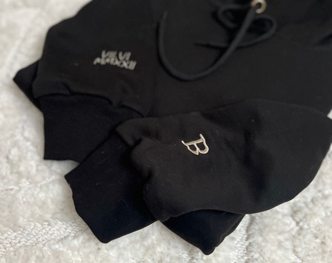 Roman Numeral Embroidered Matching Hoodie,Custom Anniversary Date Couple Hoodies,Embroidered Roman Numeral Date,Couple's Crewneck Sweatshirt