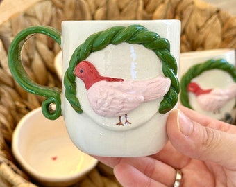 Handmade Ceramic Mug Pet Lover Animal Lover Mug Pottery Unique Handle Coffee Lover Cup Gift For Bird Lover Gift For Her