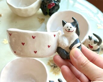 Kitty Cat Mug | Handmade Ceramic Pottery Unique Handle Coffee Lover Cup Home Decoration Gift For Cat Lover Gift For Her Birthday