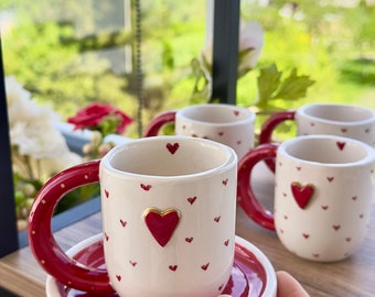 Heart Love Mug | Handmade Ceramic Pottery Unique Handle Coffee Lover Cup Home Decoration Gift For Heart Lover Gift Anniversary Gift For Her