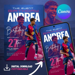 Lamine Yamal birthday invitation, kids birthday, Lamine Yamal party invite, soccer invitation, editable Canva, Barcelona Boys digital