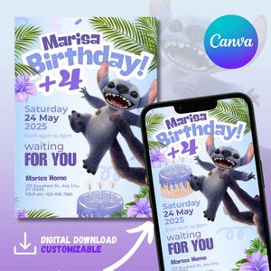 Invito di compleanno Lilo Stitch, compleanno bambina, invito festa di compleanno Lilo Stitch, festa di compleanno, Canva modificabile