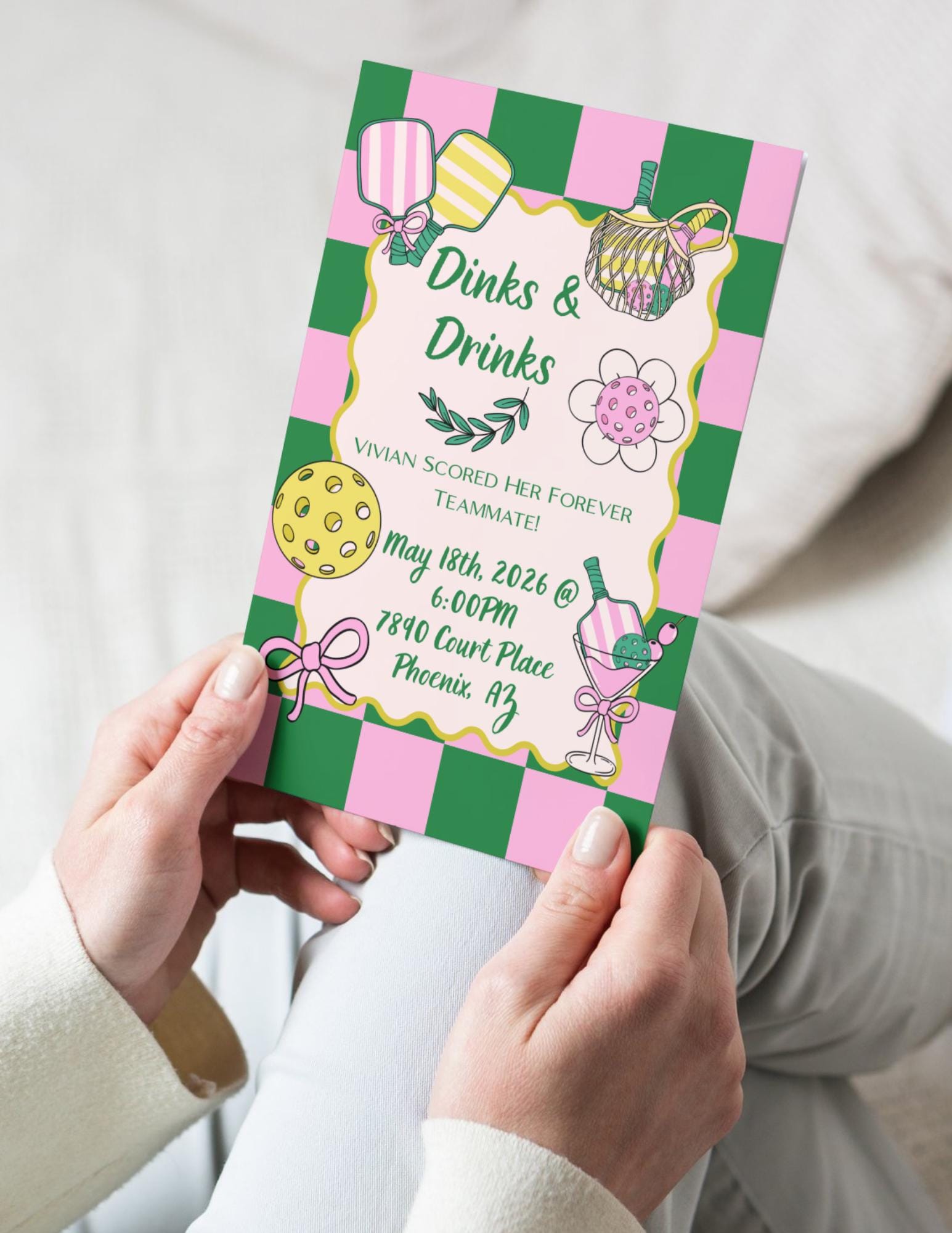 Pickleball Dinks & Drinks Bachelorette Invitation (Pro Canva Account Needed) (Digital Download)