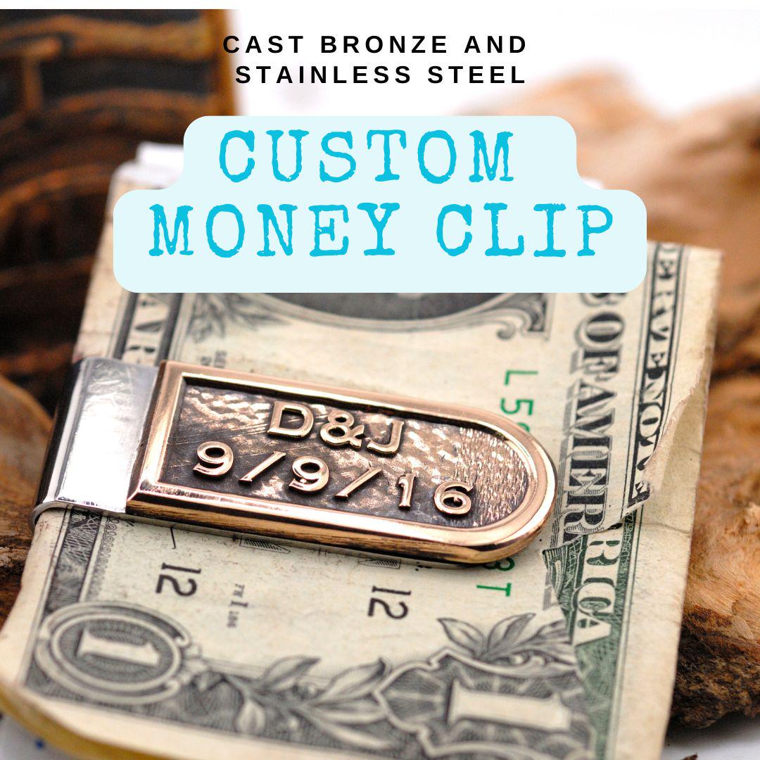 Custom Text Bronze Money Clip | Investment Cast Bronze With Raised ...