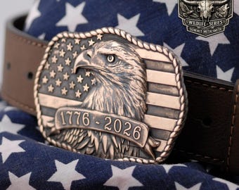 Bronze America 250th Anniversary – Hand Cast Western Buckle – Bald Eagle Bas Relief with Flag – Wildlife Series by Summit Metalsmith