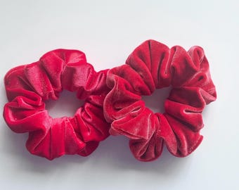 Red Velvet Scrunchie , Glitter or Classic Red Option, Soft Stretchy Hair Tie, Hair Accessory
