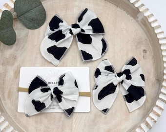Cow Print Hair Bow, Western Style, Baby Girl Hair Clip