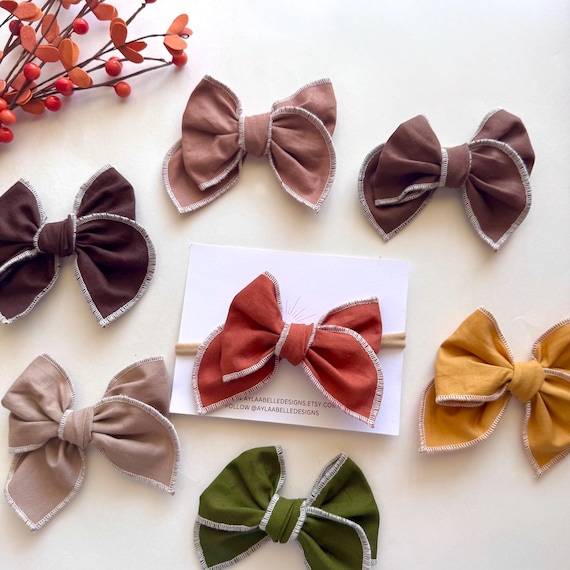 Handmade Neutral Fall Hair Bow, Baby Headband or Clip