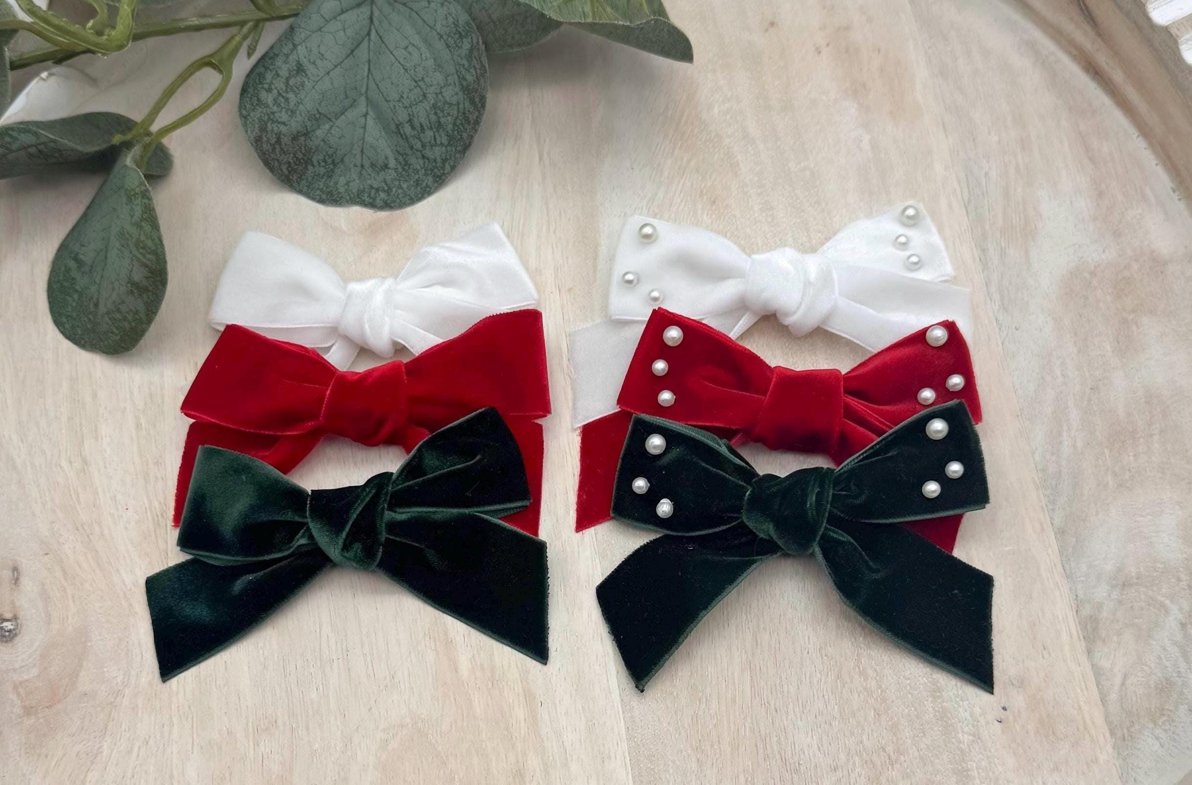 NEW HAIR ACCESSORIES:Hair clips  velvet bows with Pearl accents Velvet Bow With Pearl Hair Clip - Etsy main image 3