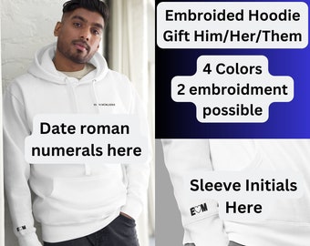 Personalized Date and Initial Hoodie, Custom Embroidered Roman Numeral Hoodie, Couples Gift, embroided sweater with couple initials