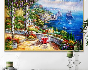 Capri Faraglioni Italy painting, original Italian canvas artwork