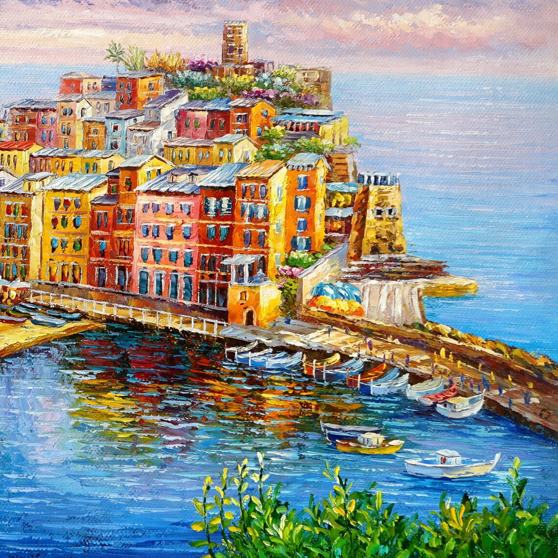 Vernazza Cinque Terre Italy, Original Italian Oil Painting Canvas ...