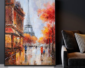 Peinture à l'huile d'automne de Paris de la tour Eiffel