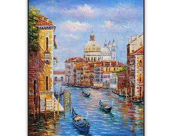 Venice Canal View Oil Painting – Classic Italian Gondola Scene