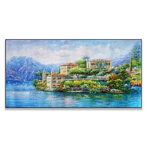 Villa del Balbianello Lake Como Art – Vibrant Italian Villa, Gardens, Mountains, Waterfront Mediterranean Decor