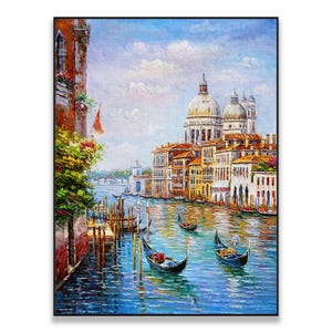 Kanaalolieverfschilderij Venetië – Vreedzaam Italiaans gondeltafereel