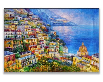Colorful Positano Evening Painting - Italian Coastal Charm