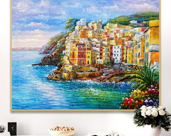 Cinque Terre Riomaggiore Italien Gemälde original italienisches Ölgemälde auf Leinwand