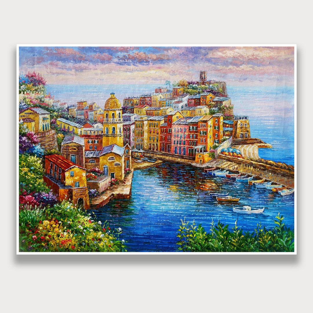 Oil Painting of Vernazza, Cinque Terre, Italy Vibrant Coastal Village ...