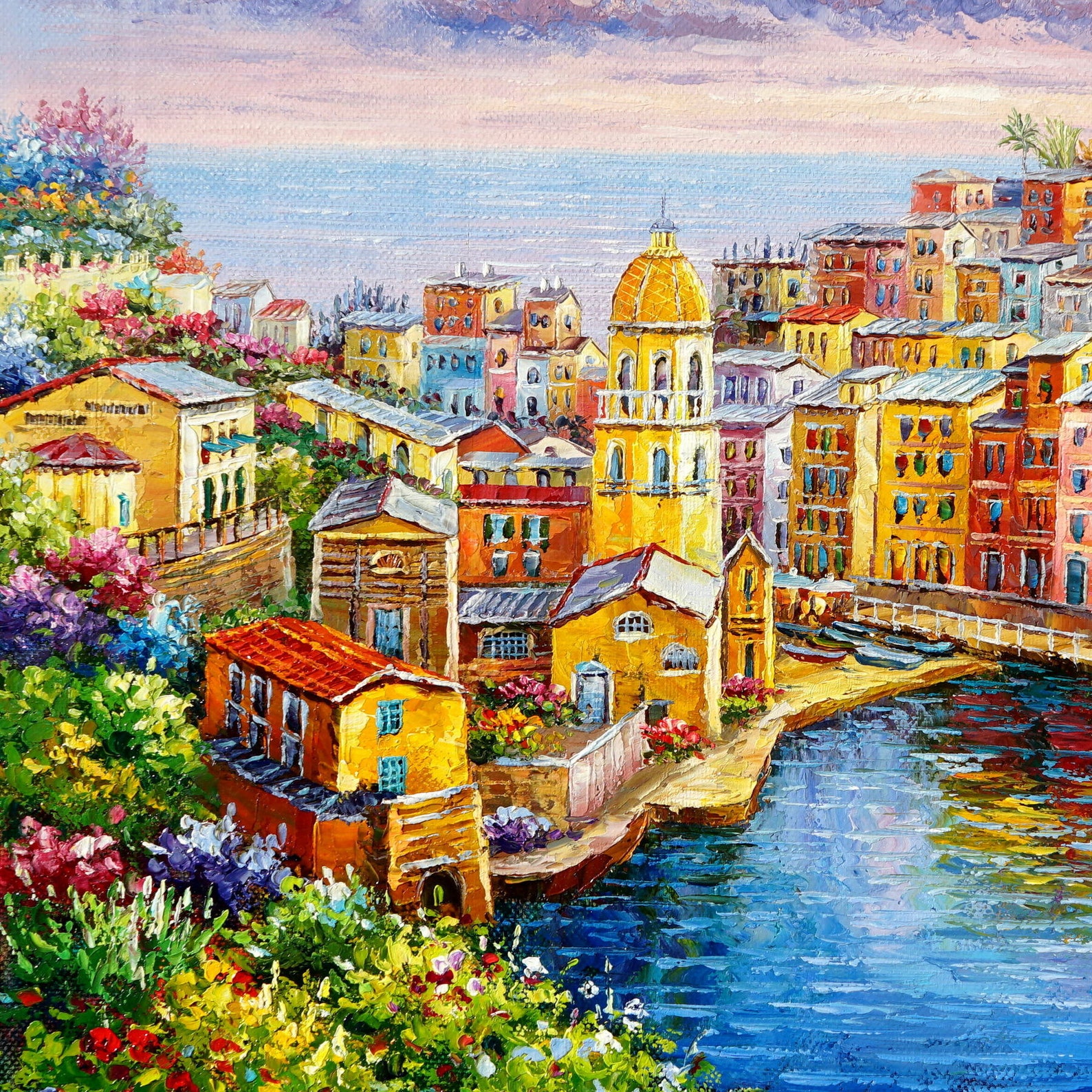 Vernazza Cinque Terre Italy, Original Italian Oil Painting Canvas ...