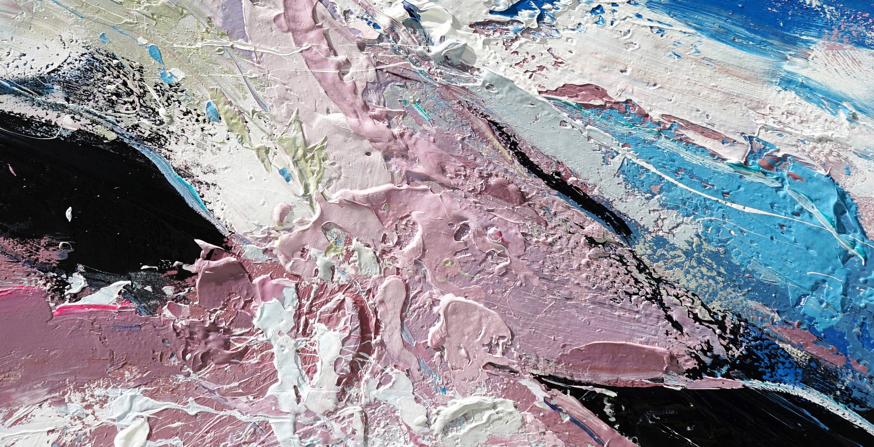 テクスチャード抽象画：青、ピンク、白のアクリルキャンバスアート（40