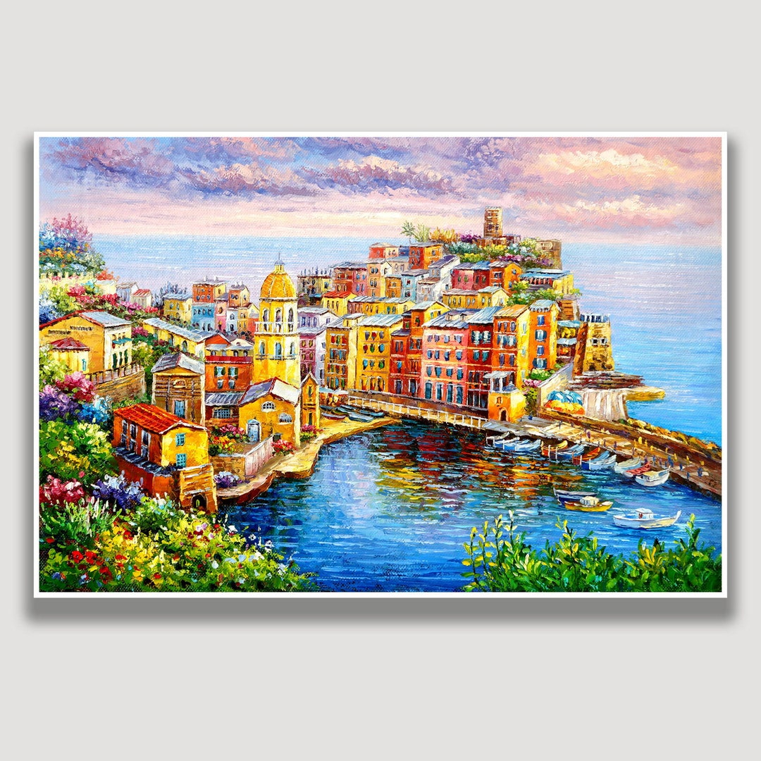 Vernazza Cinque Terre Italy, Original Italian Oil Painting Canvas ...