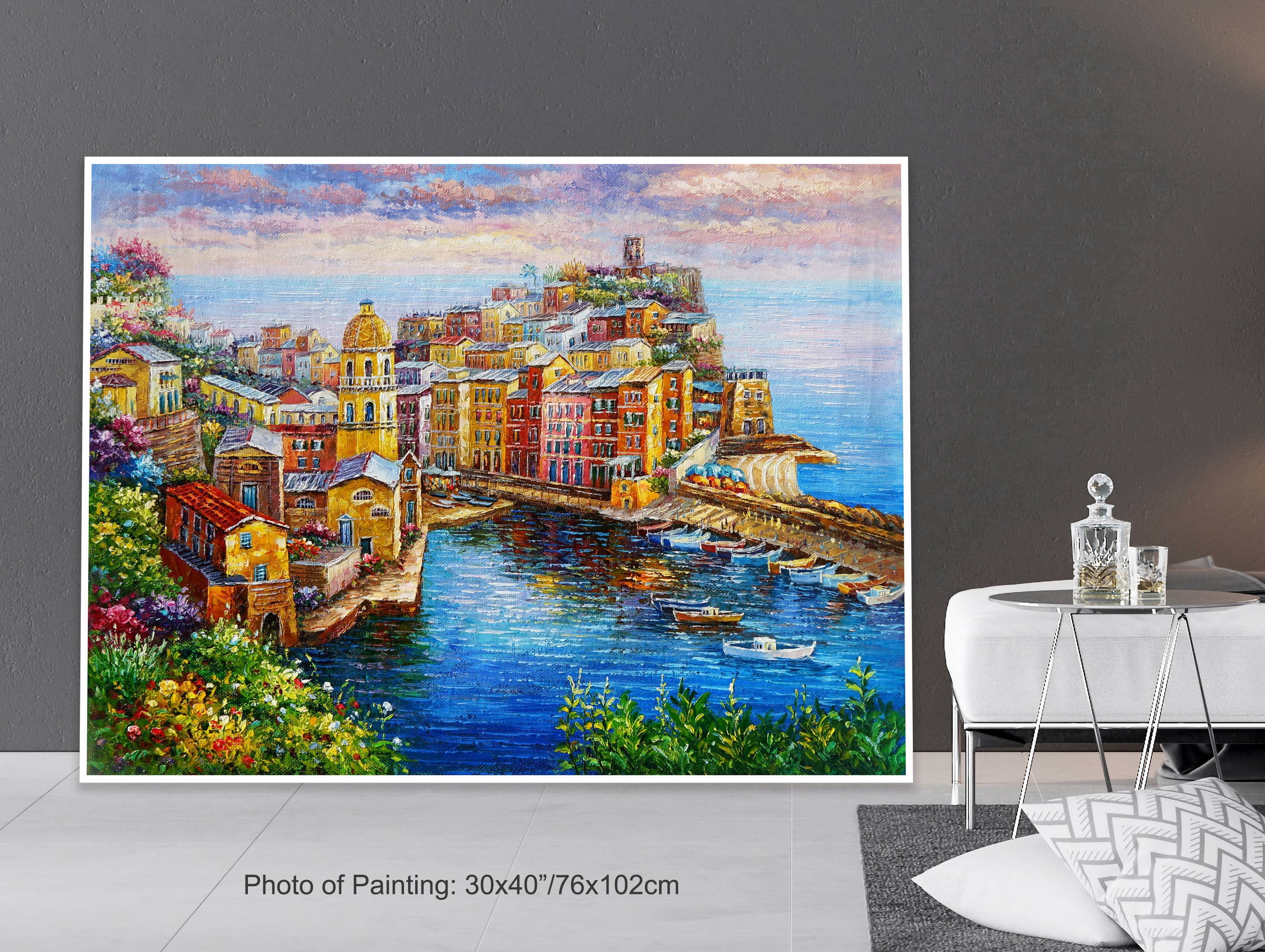 Vernazza Cinque Terre Italy, Original Italian Oil Painting Canvas ...