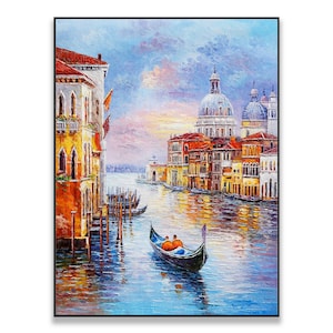 Olieverfschilderij zonsondergang kanaal Venetië – Romantische gondelkunst